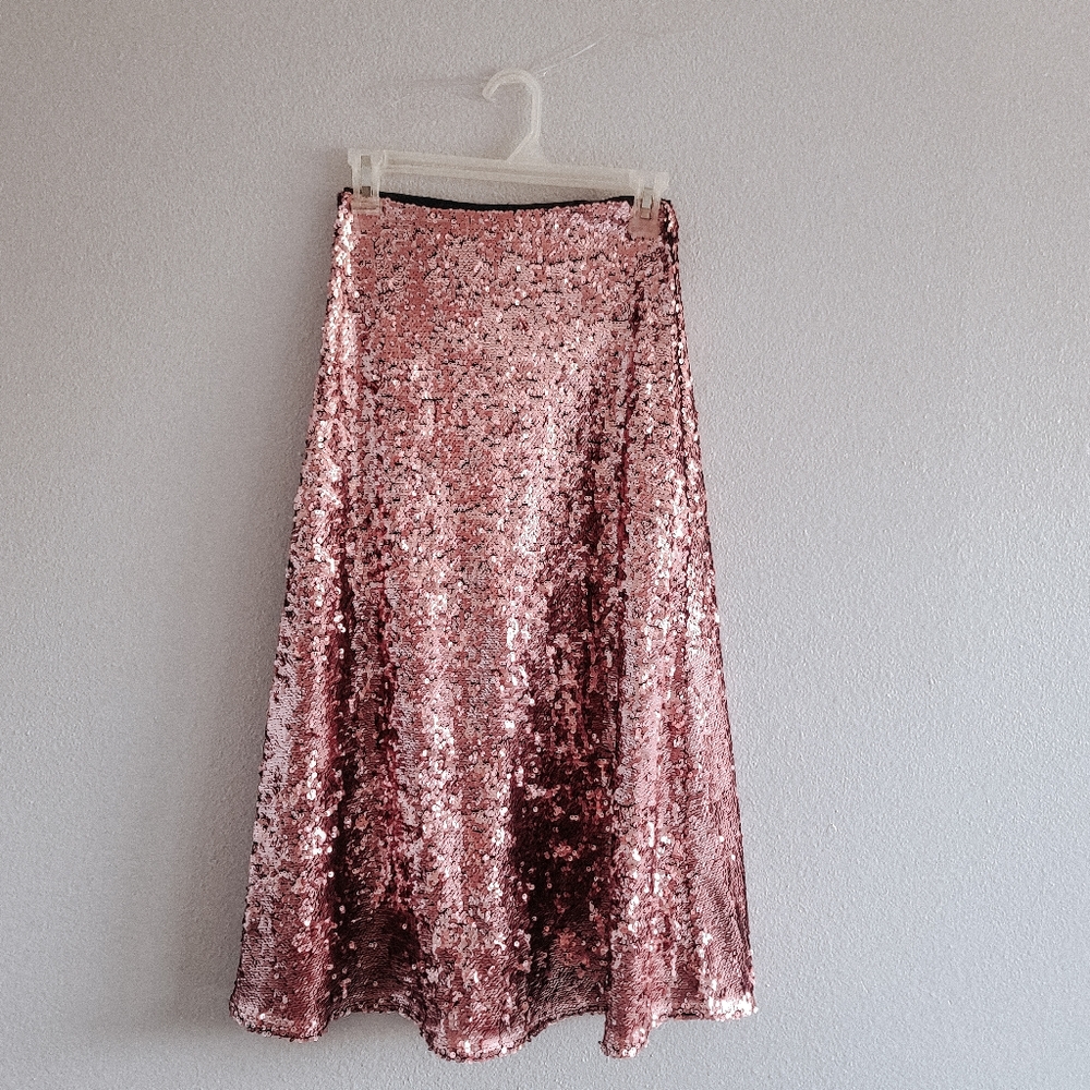 sequined  pink midi skirt H&M